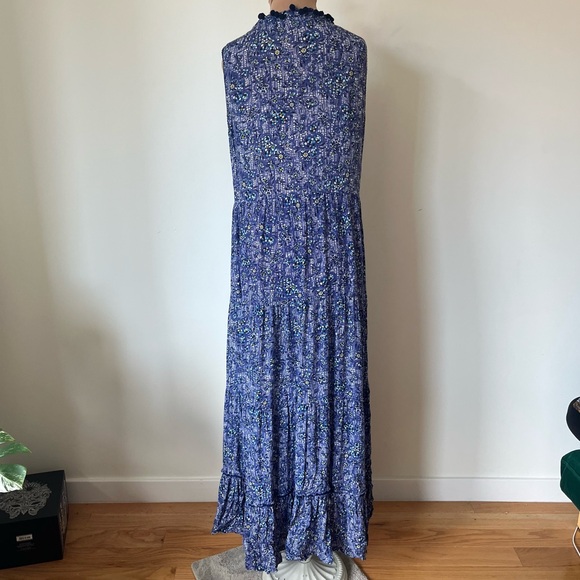 Poupette St Barth Clara Floral Blue Tassle Button Up Maxi Sun Dress EUC Size S - Picture 3 of 9
